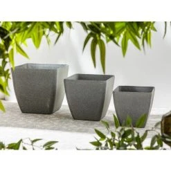 Alternative view of Plant Pot Grey Stone Mixture Flower Pot Square Outdoor Indoor 42 X 42 Cm Zeli