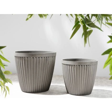 Modern Plant Pot Stone Mixture Round Indoor Outdoor 44x44 Cm Taupe Poka 2 Modern Plant Pot Stone Mixture Round Indoor Outdoor 44x44 Cm Taupe Poka - Image 2