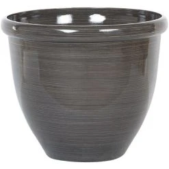 Modern Round Garden Flower Pot Planter High Gloss Stone 44 X 44 Cm Brown Tesalia