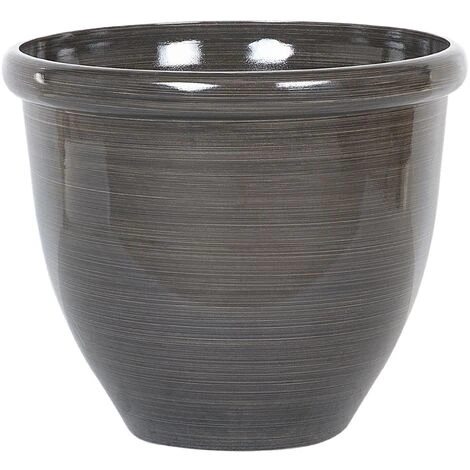 Modern Round Garden Flower Pot Planter High Gloss Stone 44 X 44 Cm Brown Tesalia 1 Modern Round Garden Flower Pot Planter High Gloss Stone 44 X 44 Cm Brown Tesalia