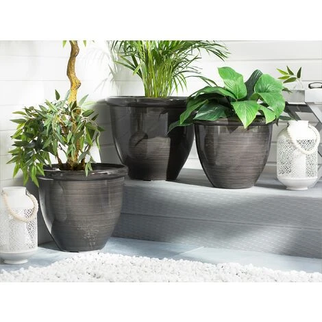 Modern Round Garden Flower Pot Planter High Gloss Stone 44 X 44 Cm Brown Tesalia 2 Modern Round Garden Flower Pot Planter High Gloss Stone 44 X 44 Cm Brown Tesalia - Image 2