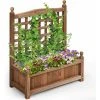 COSTWAY Wood Flower Plant Stand With Trellis, Solid Garden Trough Planter, Outdoor Garden Weather-Resistant Plant Rack For Vines, Climbing Flower, Plant Pot Boxvatory (64 X 28 X 75cm, Brown)