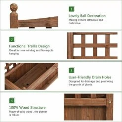 COSTWAY Wood Flower Plant Stand With Trellis, Solid Garden Trough Planter, Outdoor Garden Weather-Resistant Plant Rack For Vines, Climbing Flower, Plant Pot Boxvatory (64 X 28 X 75cm, Brown) 7 COSTWAY Wood Flower Plant Stand With Trellis, Solid Garden Trough Planter, Outdoor Garden Weather-Resistant Plant Rack For Vines, Climbing Flower, Plant Pot Boxvatory (64 X 28 X 75cm, Brown) -Dwarf Discovery shop 16985593 3