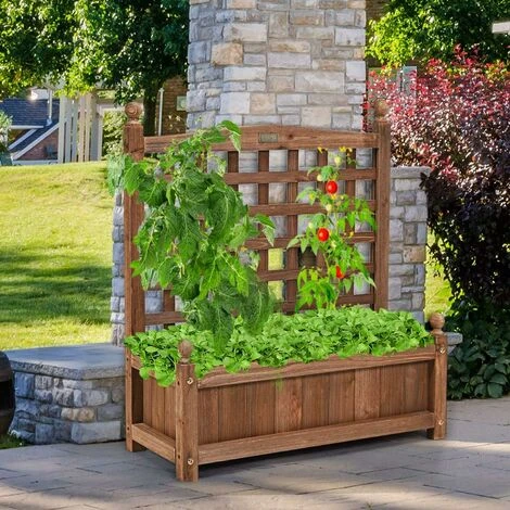 COSTWAY Wood Flower Plant Stand With Trellis, Solid Garden Trough Planter, Outdoor Garden Weather-Resistant Plant Rack For Vines, Climbing Flower, Plant Pot Boxvatory (64 X 28 X 75cm, Brown) 4 COSTWAY Wood Flower Plant Stand With Trellis, Solid Garden Trough Planter, Outdoor Garden Weather-Resistant Plant Rack For Vines, Climbing Flower, Plant Pot Boxvatory (64 X 28 X 75cm, Brown) - Image 4