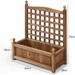 COSTWAY Wood Flower Plant Stand With Trellis, Solid Garden Trough Planter, Outdoor Garden Weather-Resistant Plant Rack For Vines, Climbing Flower, Plant Pot Boxvatory (64 X 28 X 75cm, Brown) 9 COSTWAY Wood Flower Plant Stand With Trellis, Solid Garden Trough Planter, Outdoor Garden Weather-Resistant Plant Rack For Vines, Climbing Flower, Plant Pot Boxvatory (64 X 28 X 75cm, Brown) -Dwarf Discovery shop 16985593 5