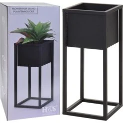 Flower Pot On Stand Metal Black 50cm H&S Collection
