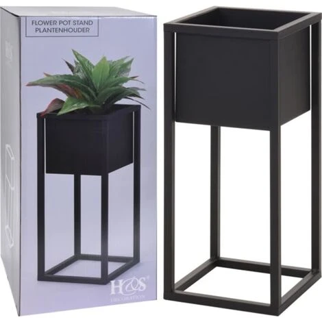 Flower Pot On Stand Metal Black 50cm H&S Collection 1 Flower Pot On Stand Metal Black 50cm H&S Collection