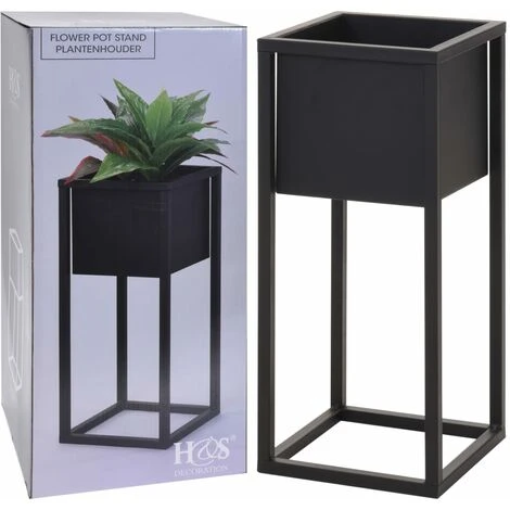Flower Pot On Stand Metal Black 50cm H&S Collection 2 Flower Pot On Stand Metal Black 50cm H&S Collection - Image 2