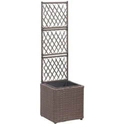 Trellis Raised Bed With 1 Pot 30x30x107 Cm Poly Rattan Brown VidaXL