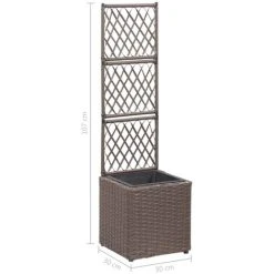 Trellis Raised Bed With 1 Pot 30x30x107 Cm Poly Rattan Brown VidaXL -Dwarf Discovery shop 19542007 3