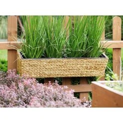 Alternative view of Plant Pot Beige Indoor Outdoor Water Hyacinth Weave Handles 80 X 20 Cm Kawala