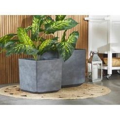 Alternative view of Outdoor Indoor Flower Plant Pot Square 35 X 35 Cm Stone Mixture Grey Artiki