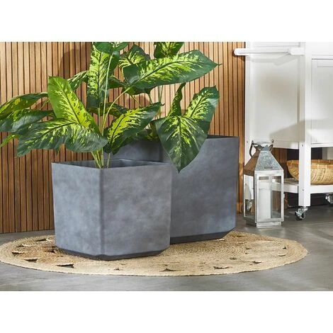 Outdoor Indoor Flower Plant Pot Square 35 X 35 Cm Stone Mixture Grey Artiki 2 Outdoor Indoor Flower Plant Pot Square 35 X 35 Cm Stone Mixture Grey Artiki - Image 2