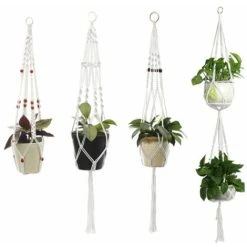 Plant Hangers Set Of 4 Indoor Wall Hanging Planter Basket Decorative Flower Pot Holder With 4 Hooks For Indoor Outdoor Home Decor Gift Box 2+4 -Dwarf Discovery shop 30316067 4