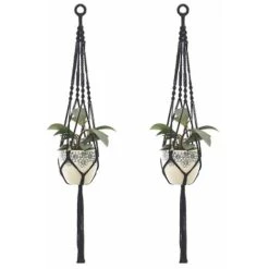2Pcs Macrame Plant Hangers Indoor Outdoor Hanging Planter Basket Cotton Rope Hand-knitted Flower Pot Net Bag, Style 4
