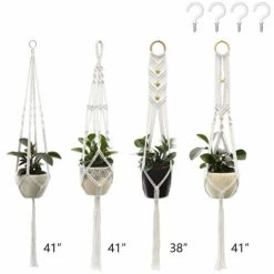 Plant Hangers Set Of 4 Indoor Wall Hanging Planter Basket Decorative Flower Pot Holder With 4 Hooks For Indoor Outdoor Home Decor Gift Box 3+4