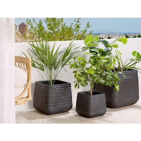 Modern Outdoor Garden Flower Pot Large 28 X 27 Cm Square Planter Black Parikia 2 Modern Outdoor Garden Flower Pot Large 28 X 27 Cm Square Planter Black Parikia - Image 2