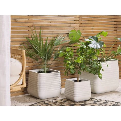 Outdoor Garden Flower Pot Large 50 X 49 Cm Square Planter Dirty White Parikia 2 Outdoor Garden Flower Pot Large 50 X 49 Cm Square Planter Dirty White Parikia - Image 2