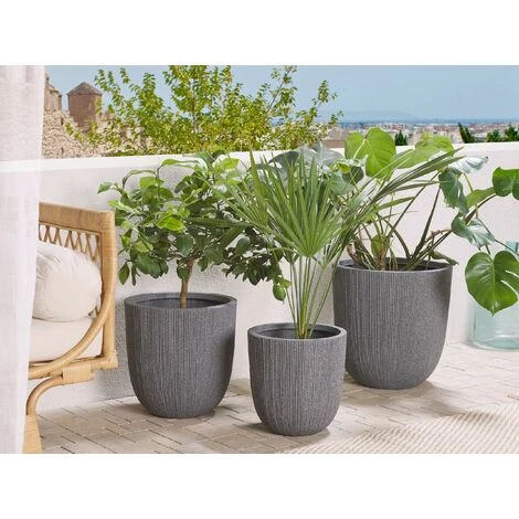 Modern Outdoor Plant Pot Planter Tall Round 38 X ø 37 Cm Grey Chios 2 Modern Outdoor Plant Pot Planter Tall Round 38 X ø 37 Cm Grey Chios - Image 2