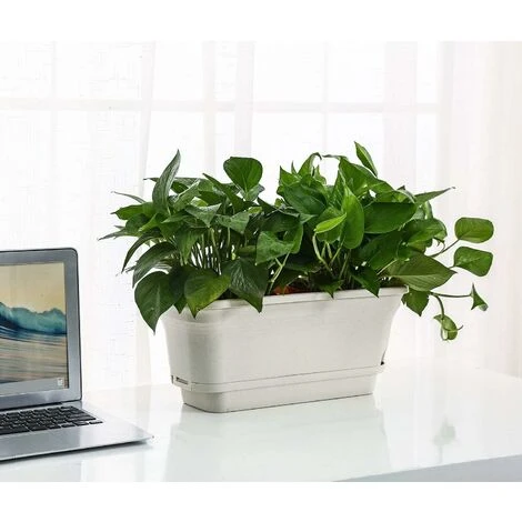 40CM Self-Watering Plant Pot Rectangular Plastic Planters, Modern Decorative Flower Pot For All Plants, Flowers, Herbs - Beige, Set Of 2 3 40CM Self-Watering Plant Pot Rectangular Plastic Planters, Modern Decorative Flower Pot For All Plants, Flowers, Herbs - Beige, Set Of 2 - Image 3