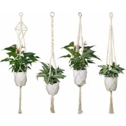 LITZEE Set Of 4 Rope Hanging Plant Macrame Plant Pot Holder Hanging Plant Hanger Indoor Outdoor Garden Decoration With - 41.34 Inches