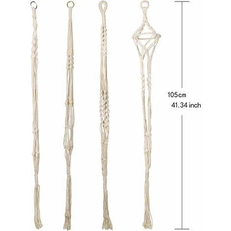 LITZEE Set Of 4 Rope Hanging Plant Macrame Plant Pot Holder Hanging Plant Hanger Indoor Outdoor Garden Decoration With - 41.34 Inches 2 LITZEE Set Of 4 Rope Hanging Plant Macrame Plant Pot Holder Hanging Plant Hanger Indoor Outdoor Garden Decoration With - 41.34 Inches - Image 2