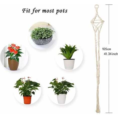 LITZEE Set Of 4 Rope Hanging Plant Macrame Plant Pot Holder Hanging Plant Hanger Indoor Outdoor Garden Decoration With - 41.34 Inches 3 LITZEE Set Of 4 Rope Hanging Plant Macrame Plant Pot Holder Hanging Plant Hanger Indoor Outdoor Garden Decoration With - 41.34 Inches - Image 3