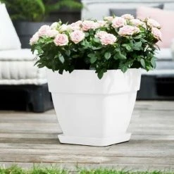 Elho Flowerpot Cachepot Garden Planter Box Outdoor Plant Pot Modern Design Plastic White Round Square Rectangular Eckig/15 Liter (de)