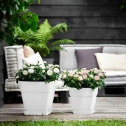 Elho Flowerpot Cachepot Garden Planter Box Outdoor Plant Pot Modern Design Plastic White Round Square Rectangular Eckig/15 Liter (de) -Dwarf Discovery shop 50317747 3