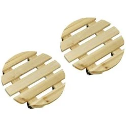 Set Of 2 Round Wooden Plant Pot Trolley Movers (30cm)