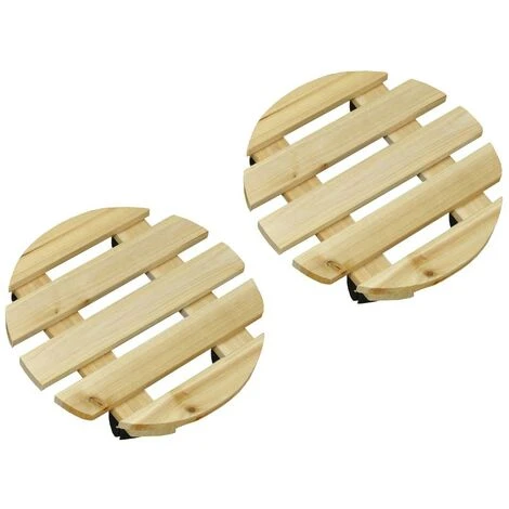 Set Of 2 Round Wooden Plant Pot Trolley Movers (30cm) 1 Set Of 2 Round Wooden Plant Pot Trolley Movers (30cm)