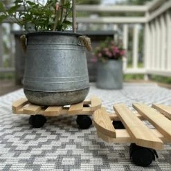 Alternative view of Set Of 2 Round Wooden Plant Pot Trolley Movers (30cm)
