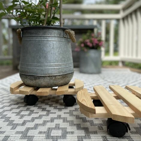 Set Of 2 Round Wooden Plant Pot Trolley Movers (30cm) 2 Set Of 2 Round Wooden Plant Pot Trolley Movers (30cm) - Image 2