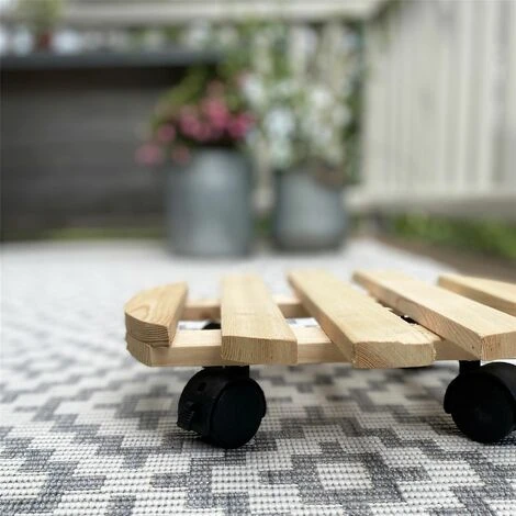 Set Of 2 Round Wooden Plant Pot Trolley Movers (30cm) 4 Set Of 2 Round Wooden Plant Pot Trolley Movers (30cm) - Image 4