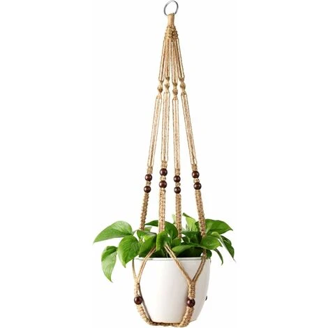 Plant Hanger Hanging Basket For Indoor Planter Flower Pot Holder Jute Rope With Beads 89cm 1 Plant Hanger Hanging Basket For Indoor Planter Flower Pot Holder Jute Rope With Beads 89cm