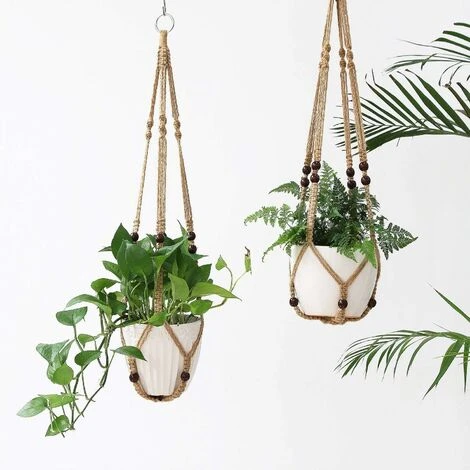 Plant Hanger Hanging Basket For Indoor Planter Flower Pot Holder Jute Rope With Beads 89cm 2 Plant Hanger Hanging Basket For Indoor Planter Flower Pot Holder Jute Rope With Beads 89cm - Image 2