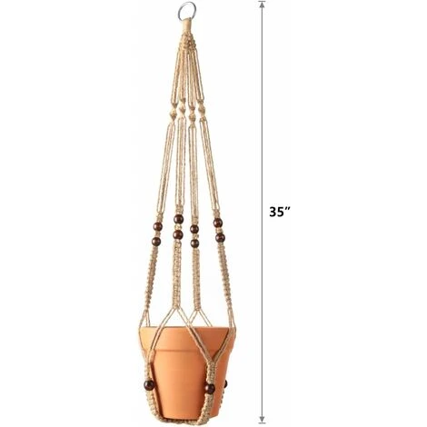Plant Hanger Hanging Basket For Indoor Planter Flower Pot Holder Jute Rope With Beads 89cm 4 Plant Hanger Hanging Basket For Indoor Planter Flower Pot Holder Jute Rope With Beads 89cm - Image 4