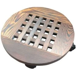 Wooden Planter Caddy Potted Plant Stand With Wheels, Rolling Round Flower Pot Base Roller Mobile Tray Planter Cart For Home Garden Outdoor, 30cm