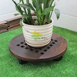 Wooden Planter Caddy Potted Plant Stand With Wheels, Rolling Round Flower Pot Base Roller Mobile Tray Planter Cart For Home Garden Outdoor, 30cm -Dwarf Discovery shop 54191209 3