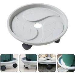 Round Mobile Plant Caddy Planter, With Movable Wheels, Mobile Cart Tray, Indoor Outdoor Flower Pot Holder, Gray, 20.3cm -Dwarf Discovery shop 54191210 3