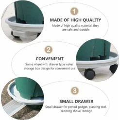 Round Mobile Plant Caddy Planter, With Movable Wheels, Mobile Cart Tray, Indoor Outdoor Flower Pot Holder, Gray, 20.3cm -Dwarf Discovery shop 54191210 4