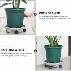 Round Mobile Plant Caddy Planter, With Movable Wheels, Mobile Cart Tray, Indoor Outdoor Flower Pot Holder, Gray, 20.3cm -Dwarf Discovery shop 54191210 5