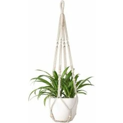 Plant Hanger Indoor Hanging Planter Basket With Wood Beads Decorative Flower Pot Holder No Tassels For Indoor Outdoor Boho Home Decor 35 Inch, Ivory