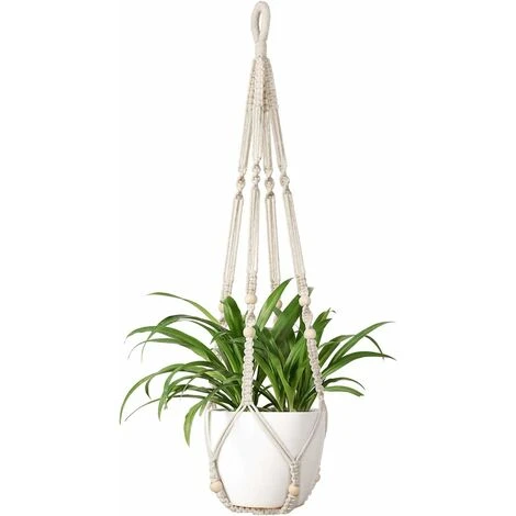 Plant Hanger Indoor Hanging Planter Basket With Wood Beads Decorative Flower Pot Holder No Tassels For Indoor Outdoor Boho Home Decor 35 Inch, Ivory 1 Plant Hanger Indoor Hanging Planter Basket With Wood Beads Decorative Flower Pot Holder No Tassels For Indoor Outdoor Boho Home Decor 35 Inch, Ivory
