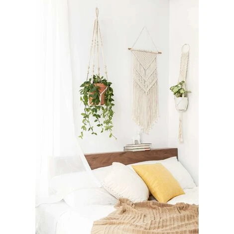 Plant Hanger Indoor Hanging Planter Basket With Wood Beads Decorative Flower Pot Holder No Tassels For Indoor Outdoor Boho Home Decor 35 Inch, Ivory 2 Plant Hanger Indoor Hanging Planter Basket With Wood Beads Decorative Flower Pot Holder No Tassels For Indoor Outdoor Boho Home Decor 35 Inch, Ivory - Image 2