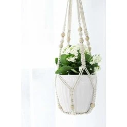 Plant Hanger Indoor Hanging Planter Basket With Wood Beads Decorative Flower Pot Holder No Tassels For Indoor Outdoor Boho Home Decor 35 Inch, Ivory 7 Plant Hanger Indoor Hanging Planter Basket With Wood Beads Decorative Flower Pot Holder No Tassels For Indoor Outdoor Boho Home Decor 35 Inch, Ivory -Dwarf Discovery shop 55863797 3