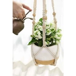Plant Hanger Indoor Hanging Planter Basket With Wood Beads Decorative Flower Pot Holder No Tassels For Indoor Outdoor Boho Home Decor 35 Inch, Ivory 8 Plant Hanger Indoor Hanging Planter Basket With Wood Beads Decorative Flower Pot Holder No Tassels For Indoor Outdoor Boho Home Decor 35 Inch, Ivory -Dwarf Discovery shop 55863797 4