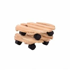 Oypla Set Of 2 30cm Wooden Plant Flower Pot Mobile Mover Trolley Stands