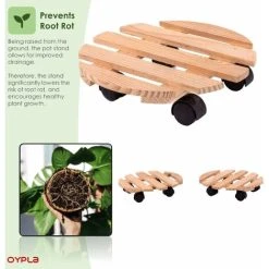 Oypla Set Of 2 30cm Wooden Plant Flower Pot Mobile Mover Trolley Stands -Dwarf Discovery shop 59332222 3