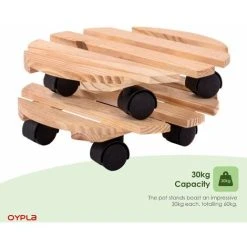 Oypla Set Of 2 30cm Wooden Plant Flower Pot Mobile Mover Trolley Stands -Dwarf Discovery shop 59332222 4